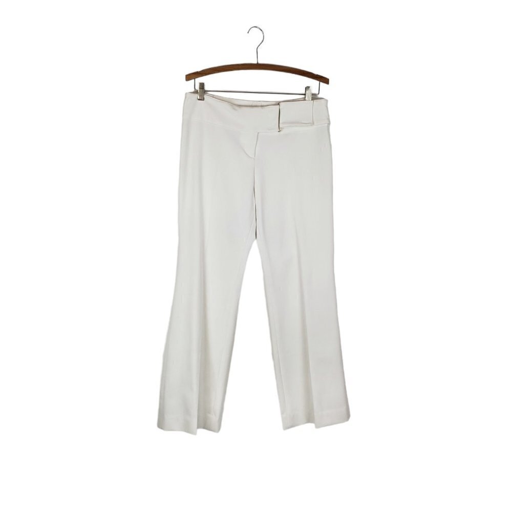 Avenue Montaigne White Pants Belted Boot Cut Mid Rise Wide Leg Size 5 M/L